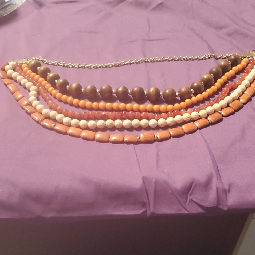 Multi-Strand Brown and Orange Necklace